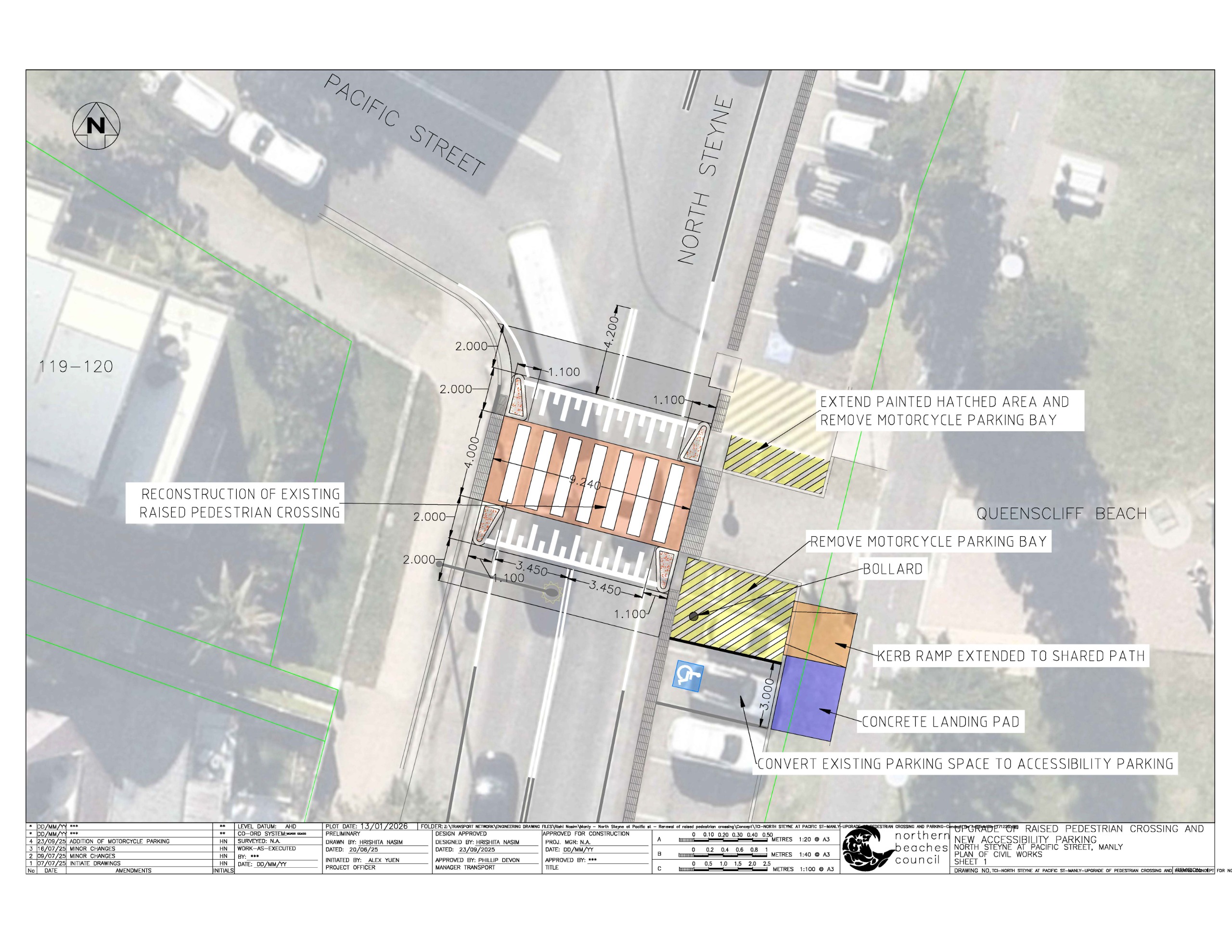 site map with proposed pedestrian crossing and hatched loading bays marked up