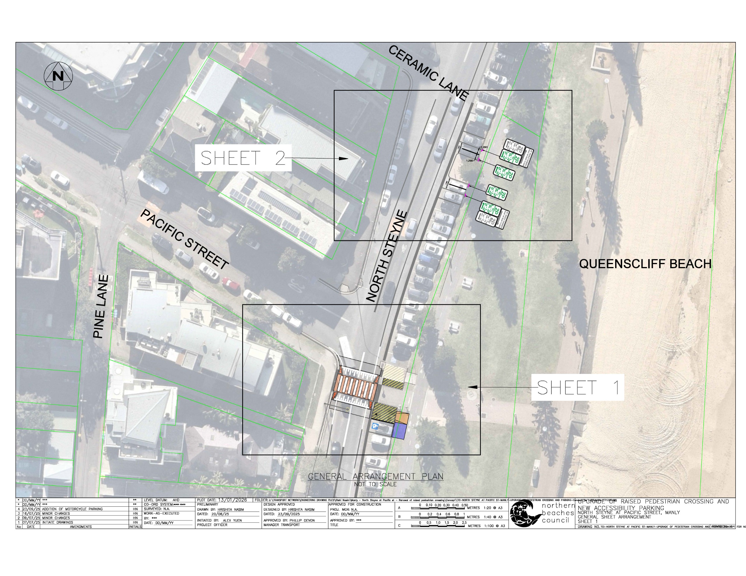 site map with proposed signs and crossing marked up