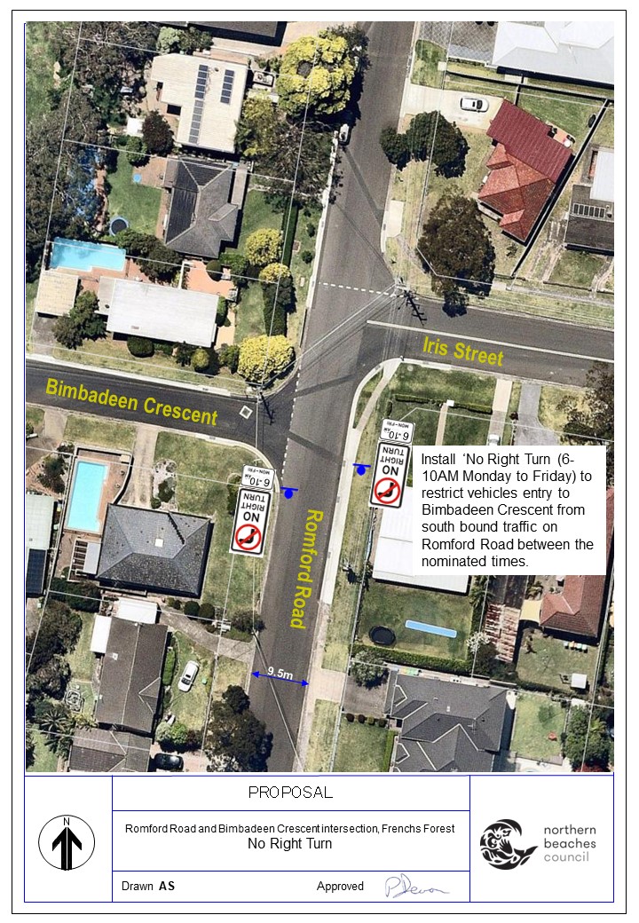 No right turn Romford Road, Frenchs Forest