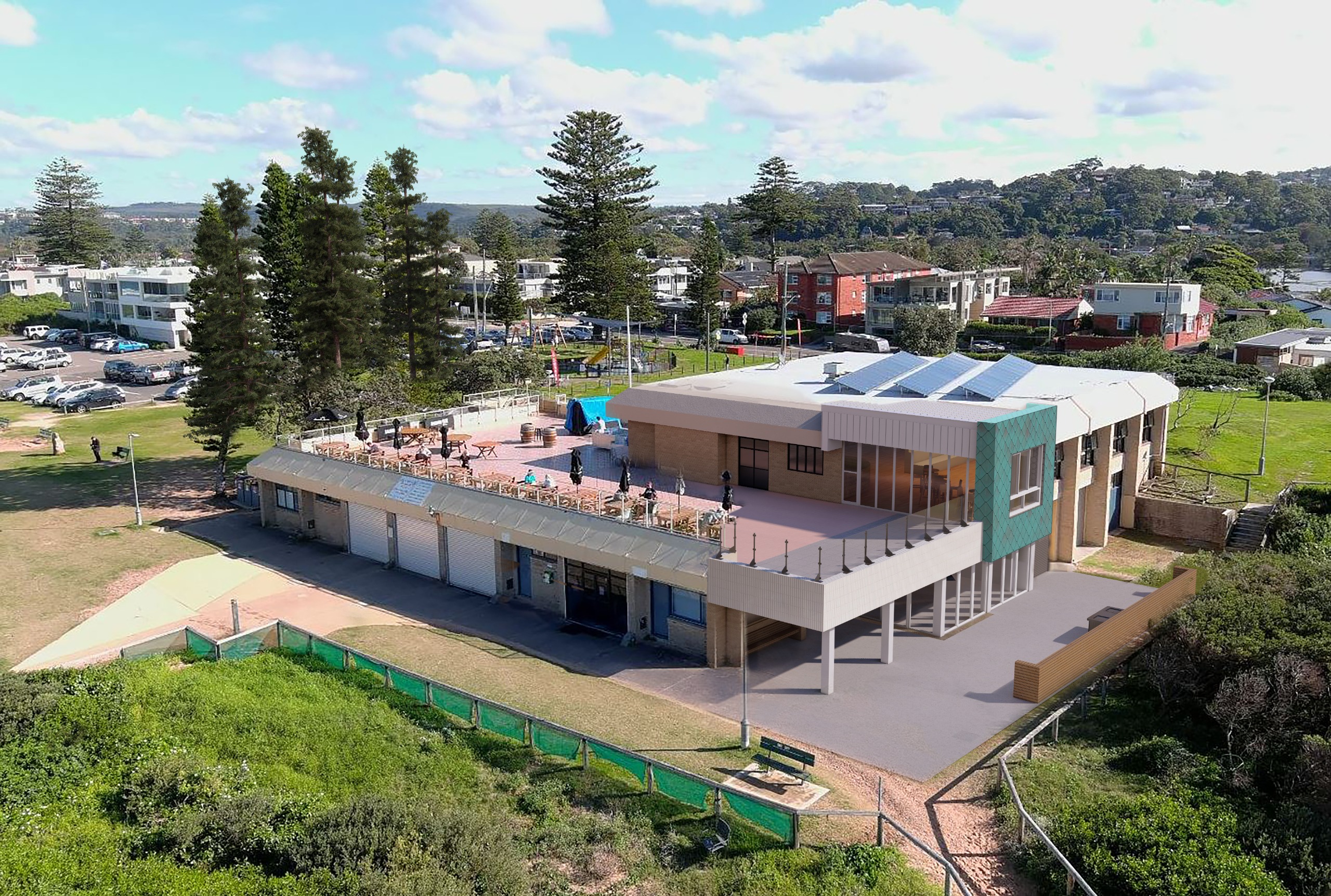 After: Impression of the completed surf club after the alterations