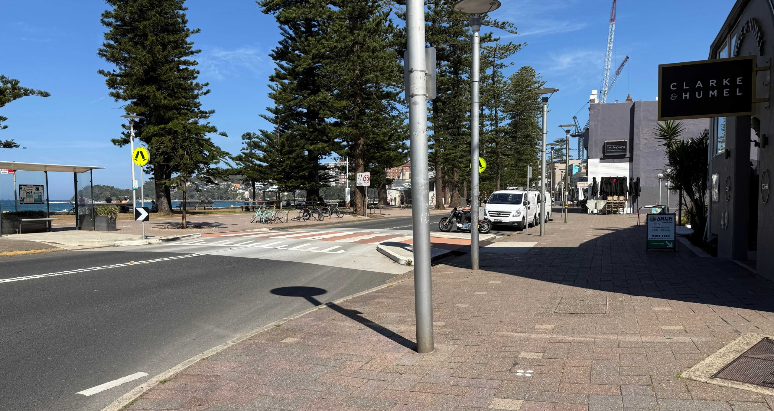 Before: Road along beachfront - current