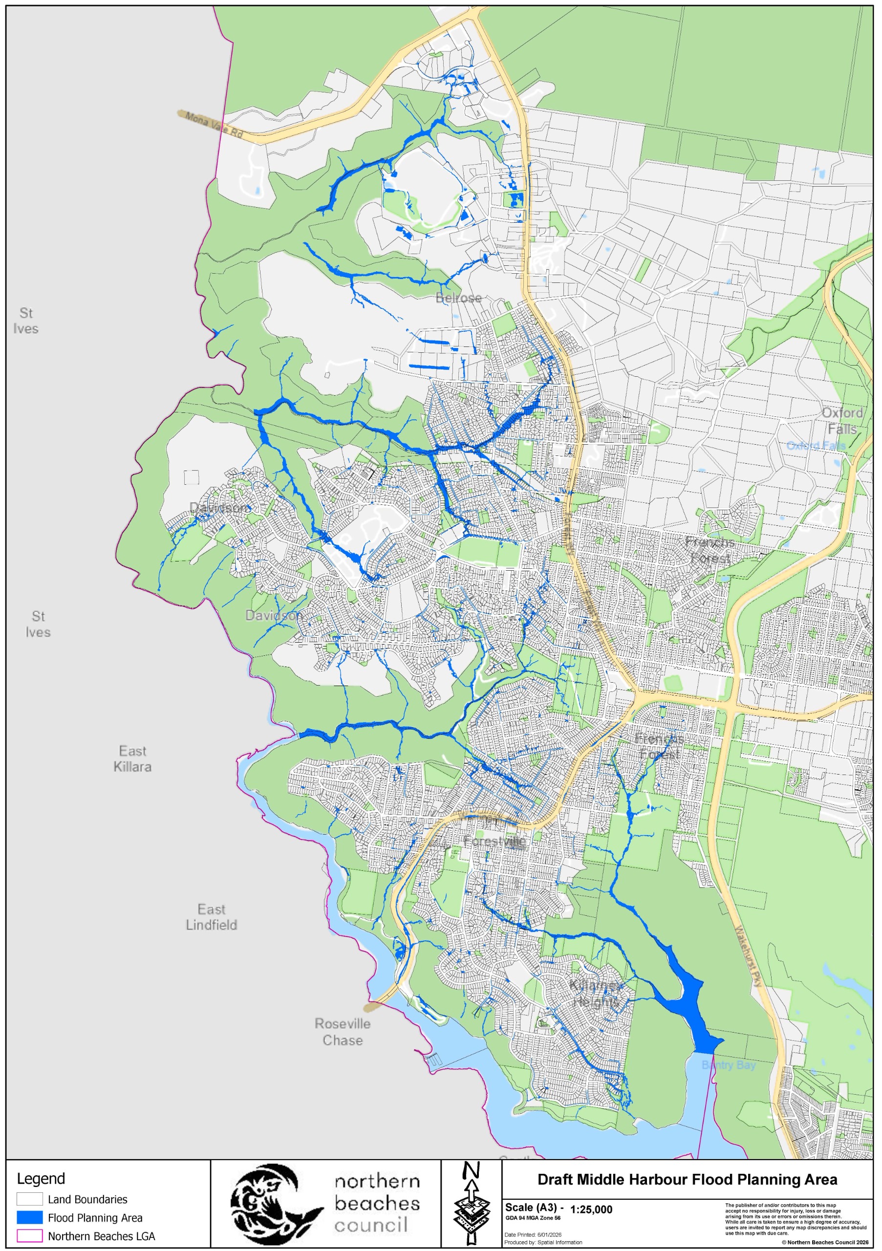 Middle harbour flood planning map 