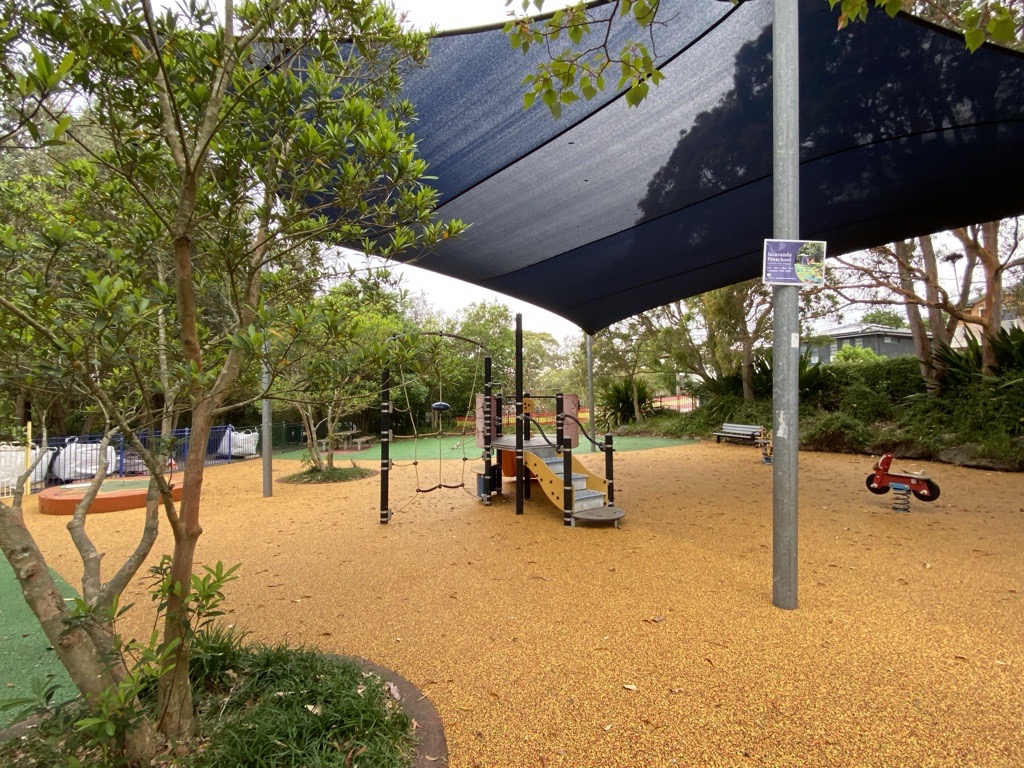 play equipment under shade sail