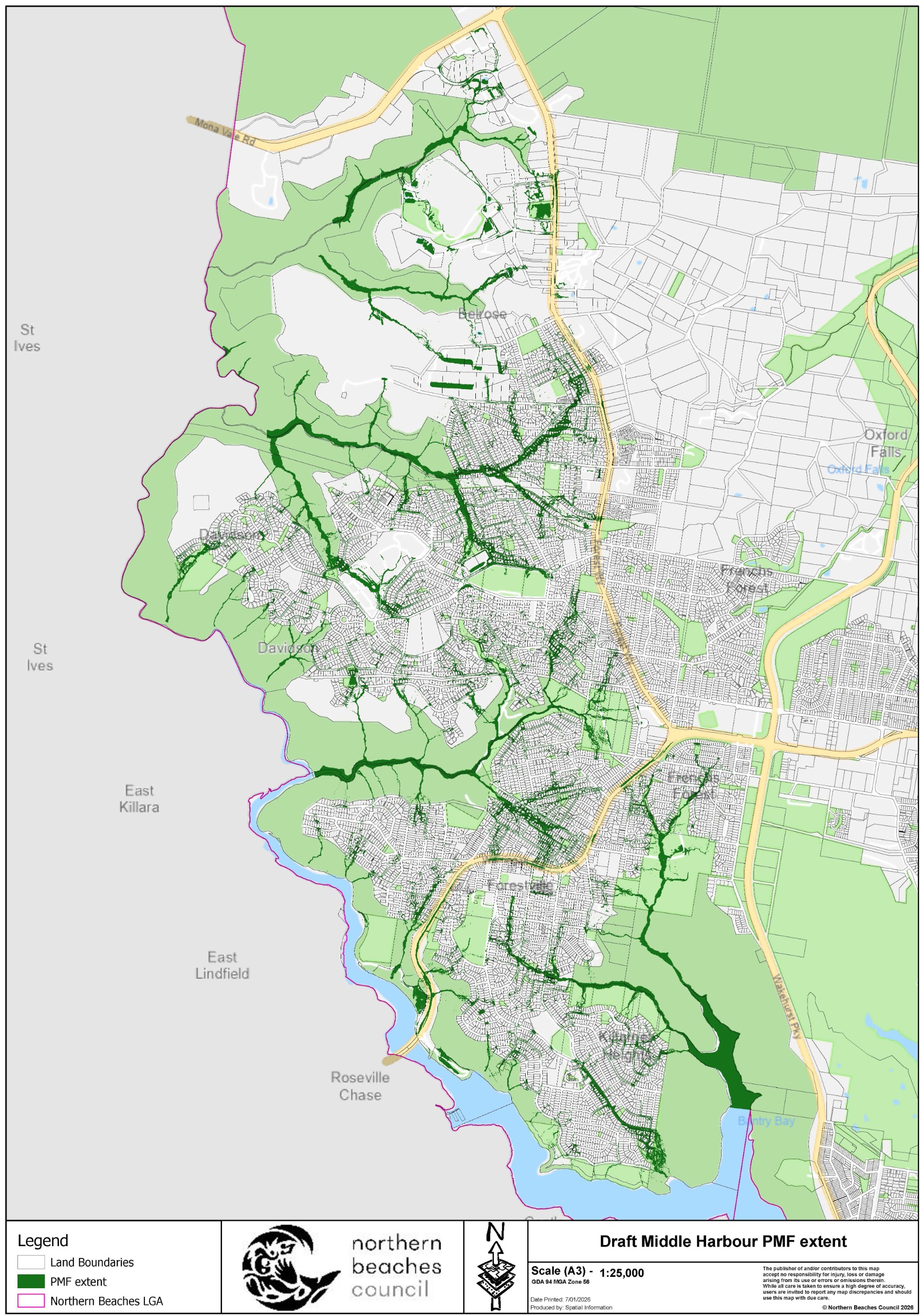 Middle harbour PMF extent map 