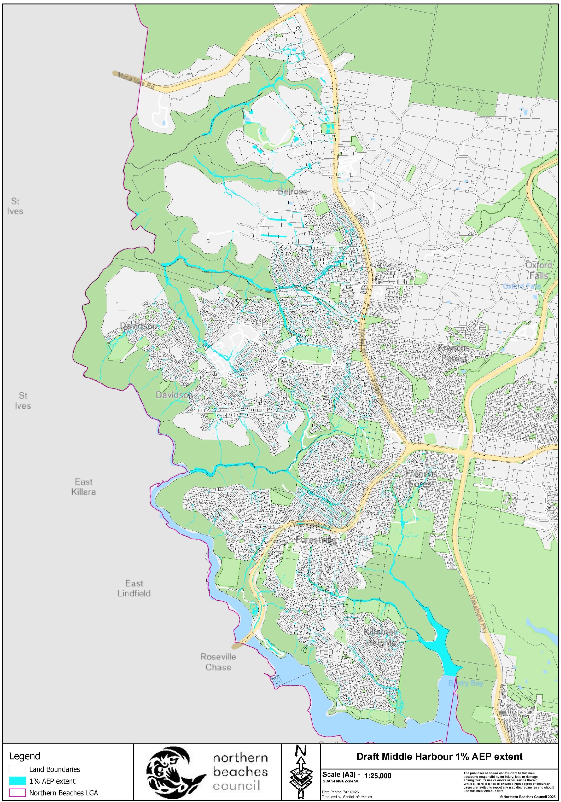 Middle harbour 1% Annual Exceedance Probability extent map 