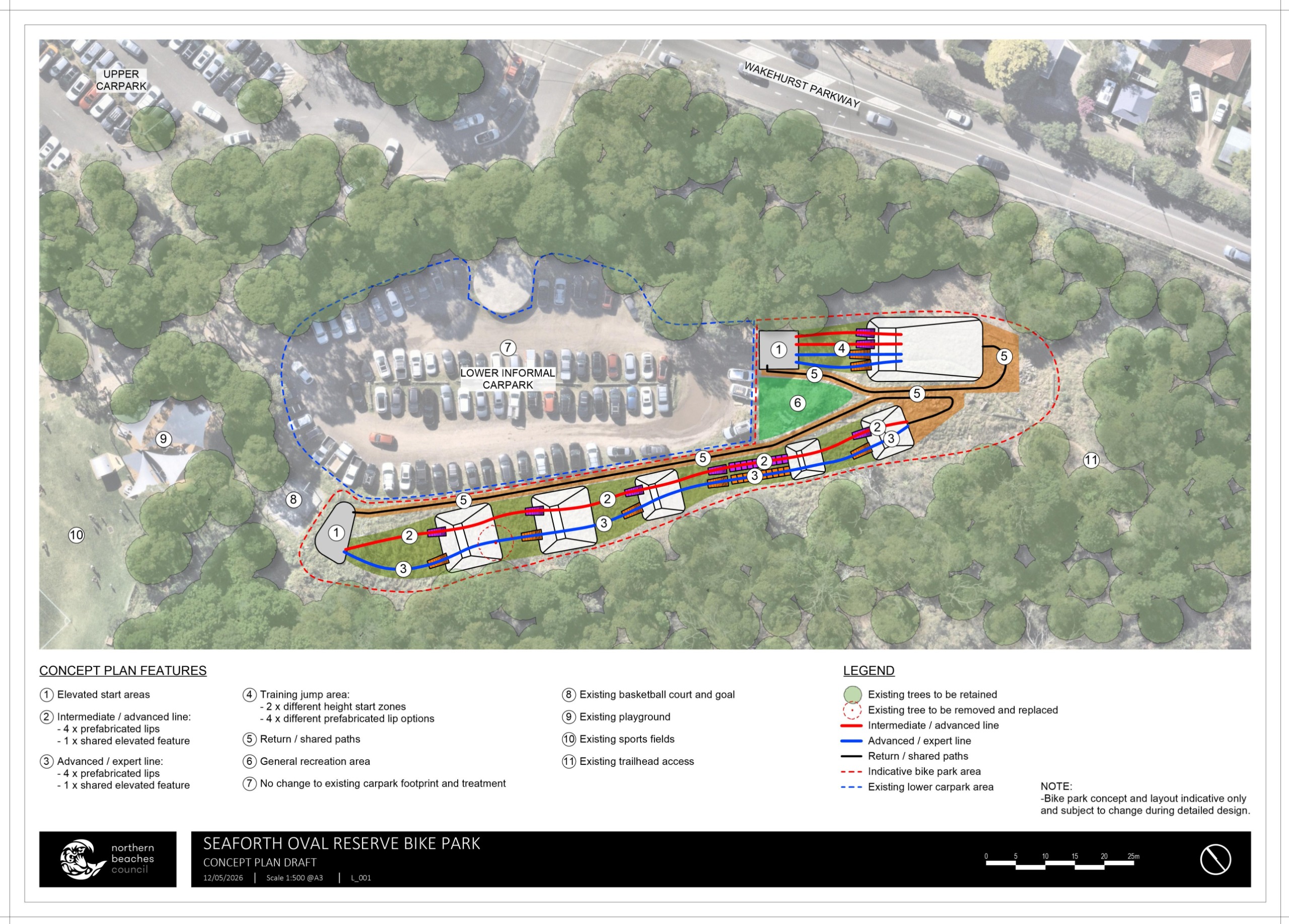 A concept plan of the bike park 