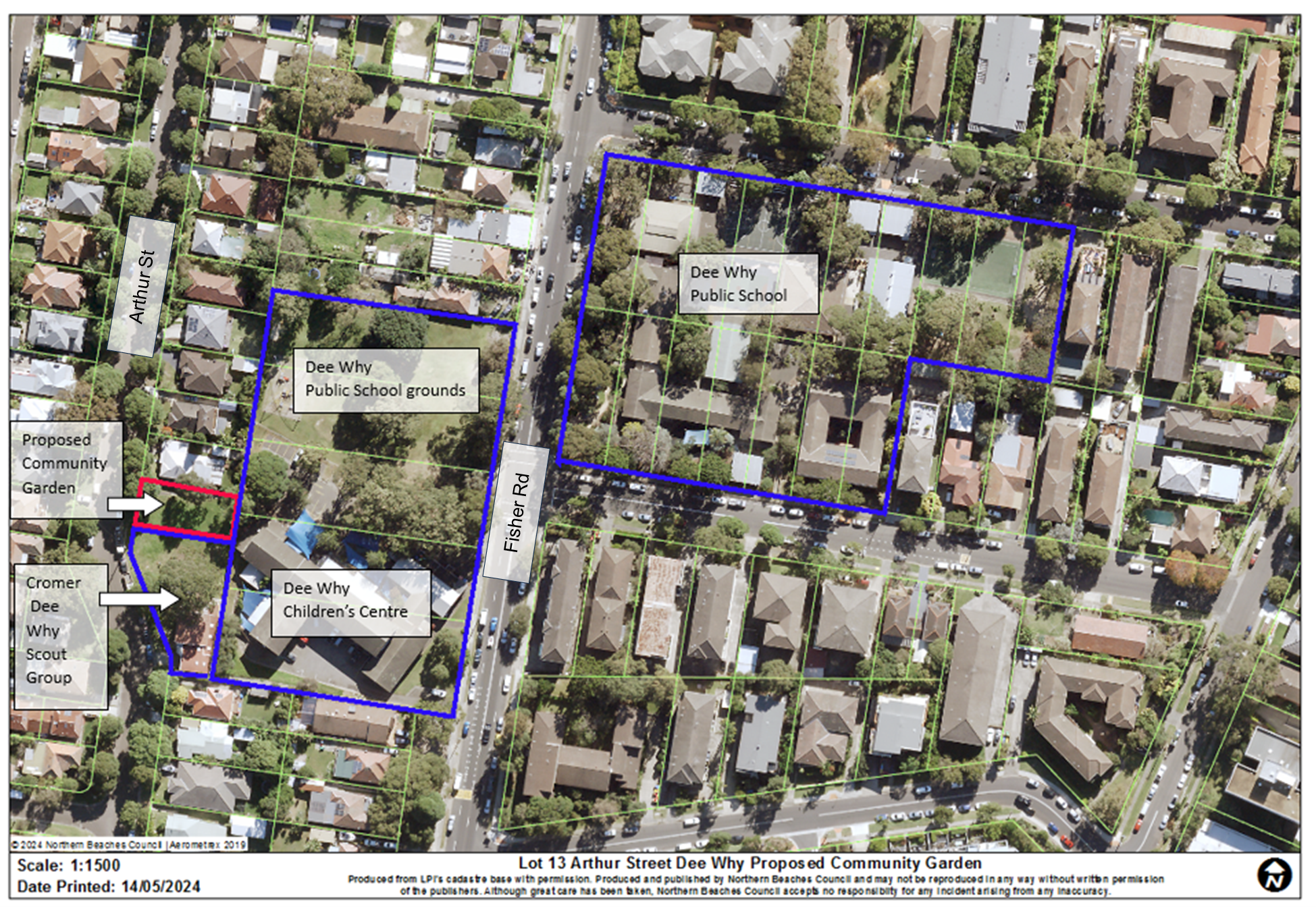 Site map of the proposed Arthur Reserve Community Garden in Dee Why
