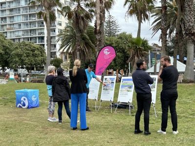 People looking at plans for amenities in Freshwater